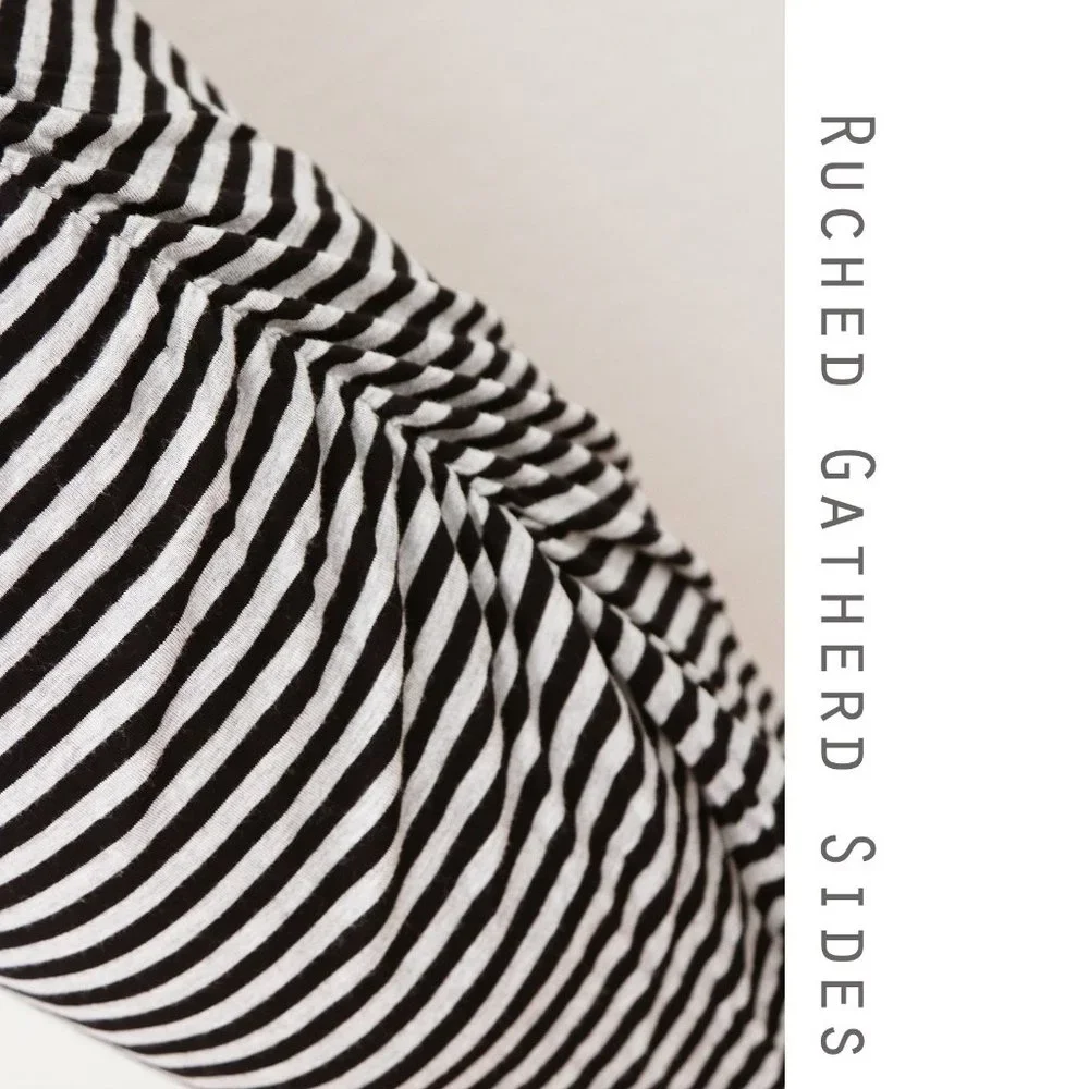 Liz Lange Maternity Gray Black Striped Ruched Gathered Sleeveless Midi Dress S - Picture 5 of 9